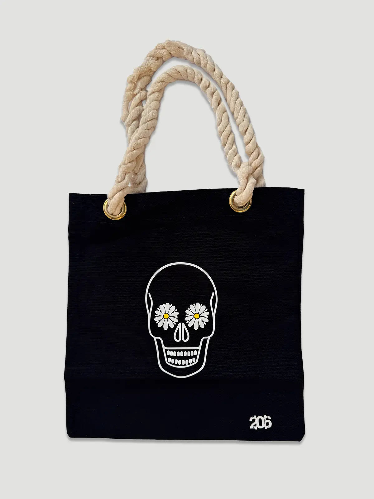 Skull with Flowers Tote Bag | Artistic Canvas Tote – 206 Bones